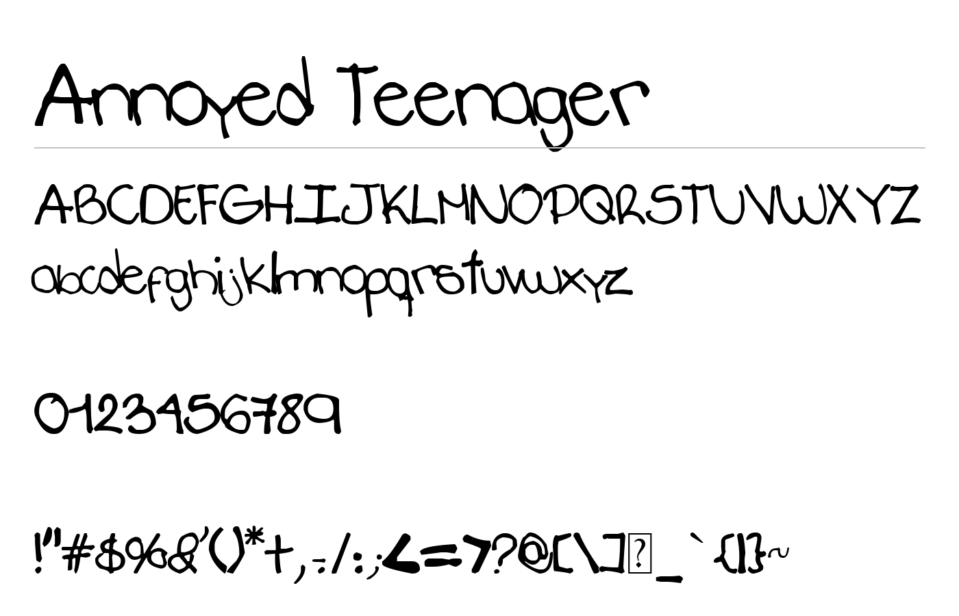 Annoyed Teenager Font preview