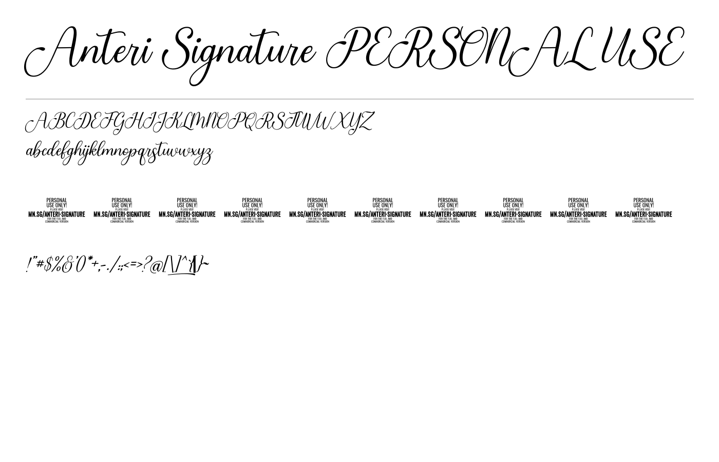 Anteri Signature PERSONAL USE Font preview