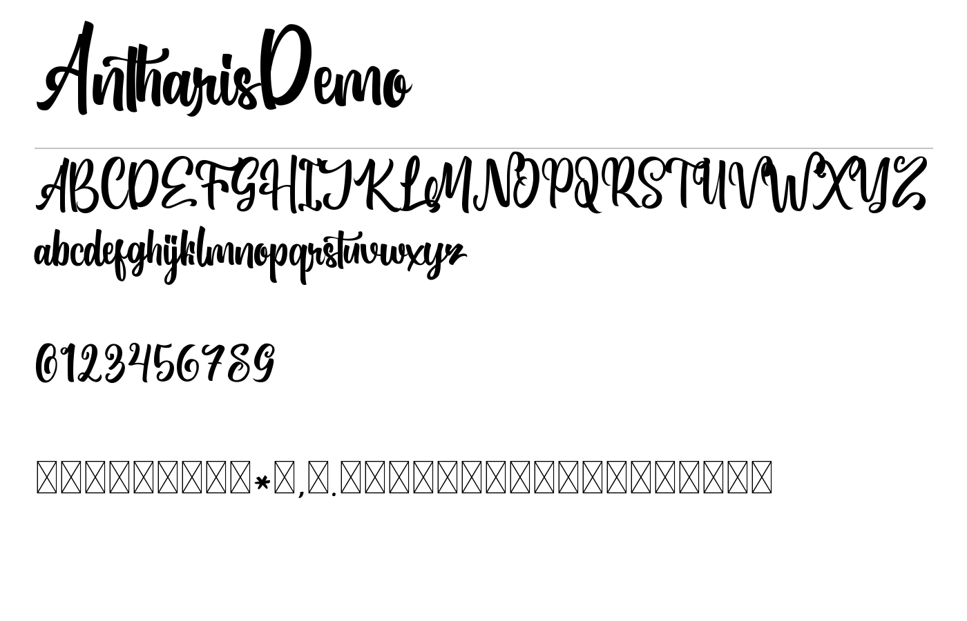 AntharisDemo Font preview