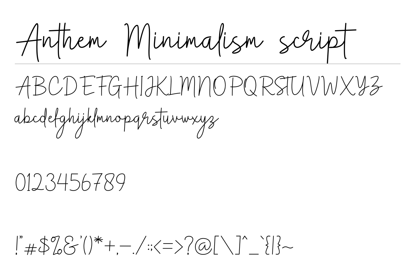 Anthem Minimalism script Font preview
