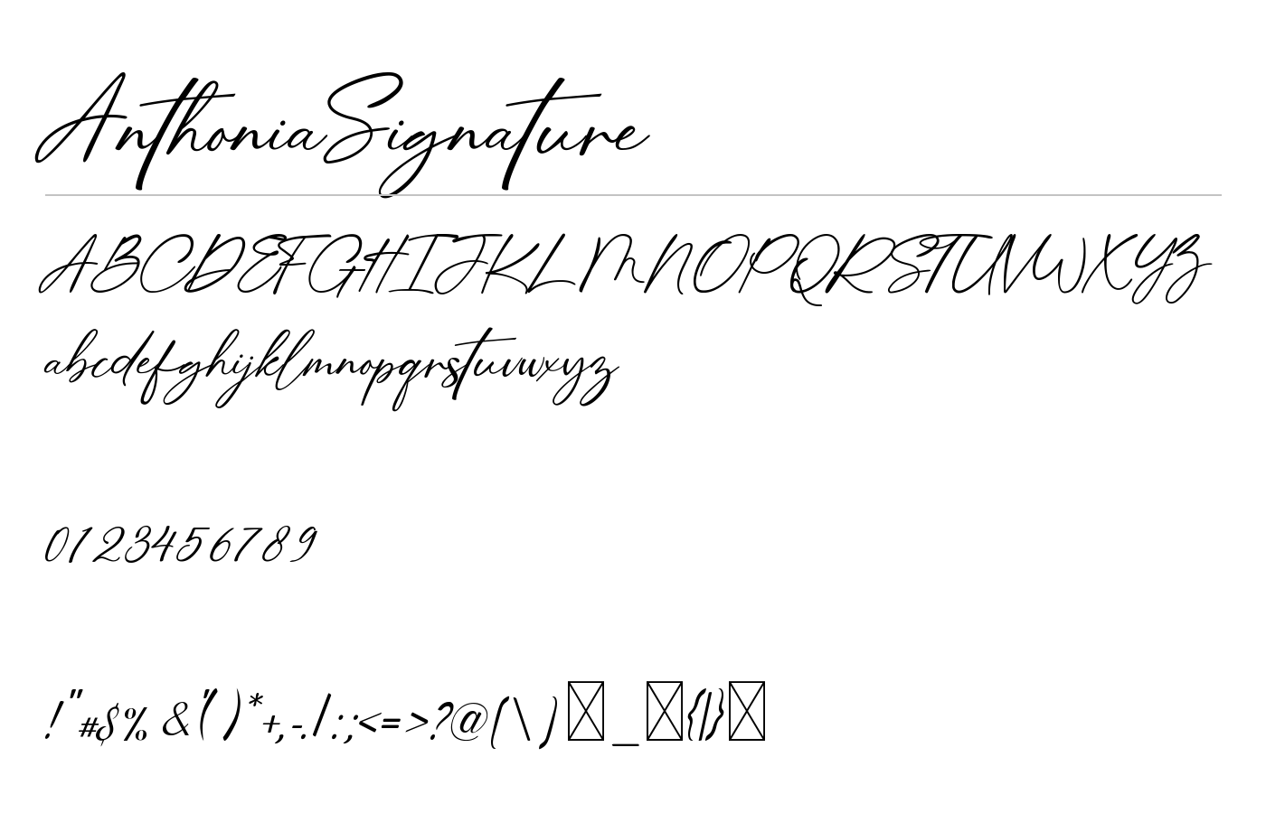 AnthoniaSignature Font preview