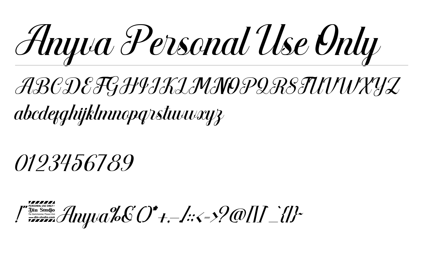 Anyva Personal Use Only Font preview