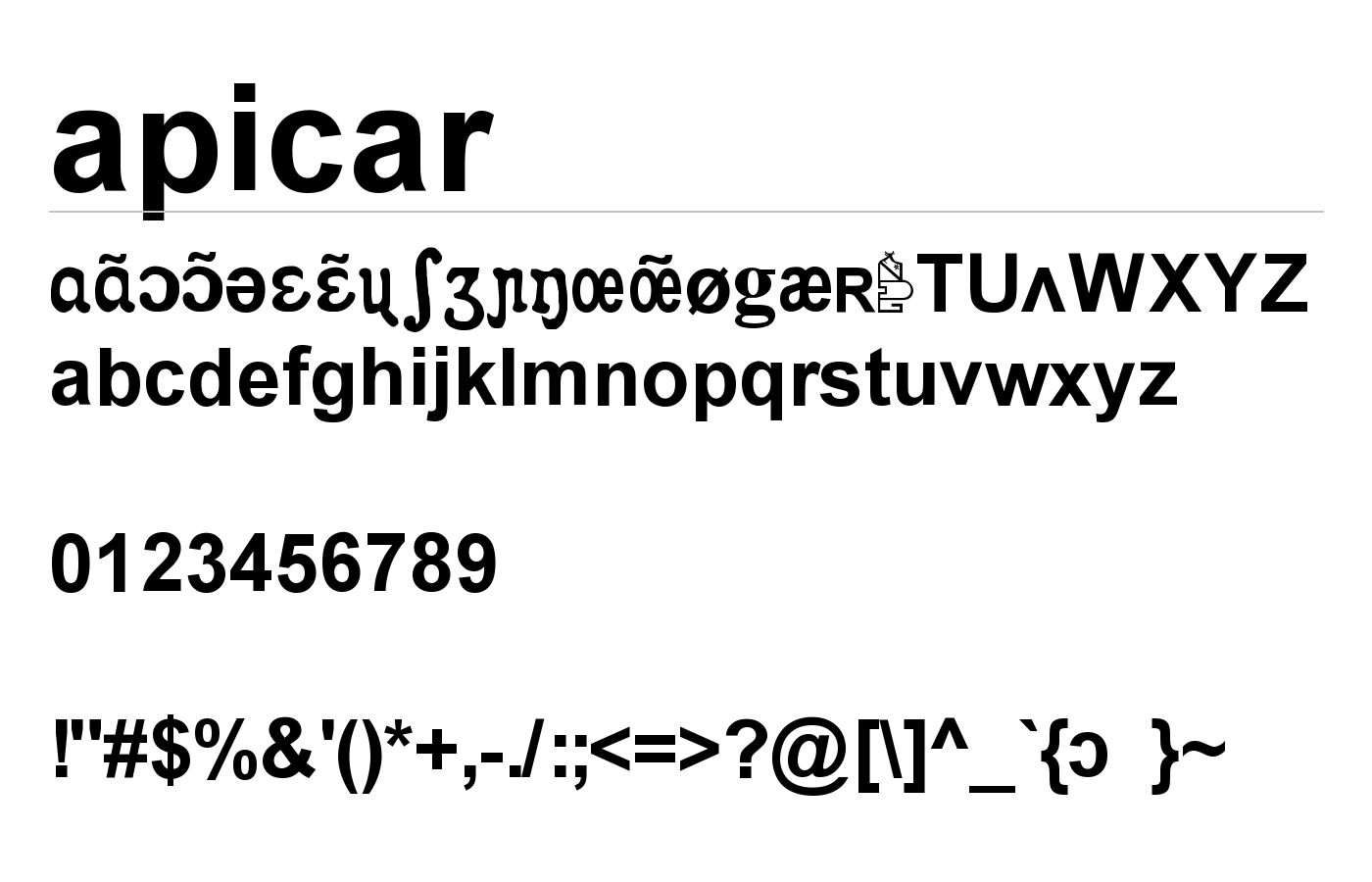 Apicar (style Arial gras) Font preview