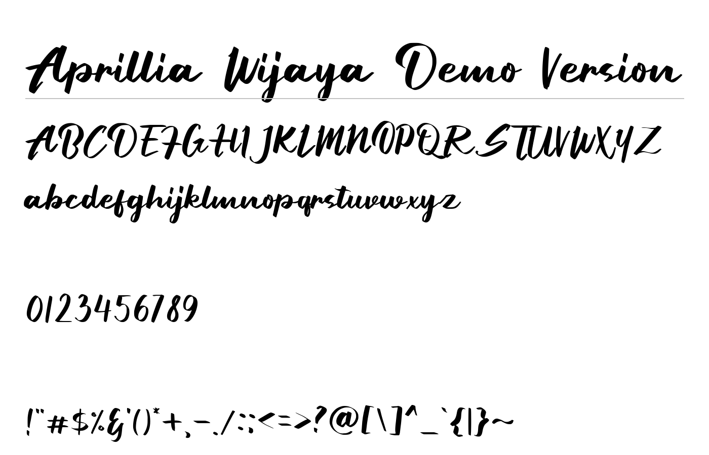 Aprillia Wijaya Demo Version Font preview