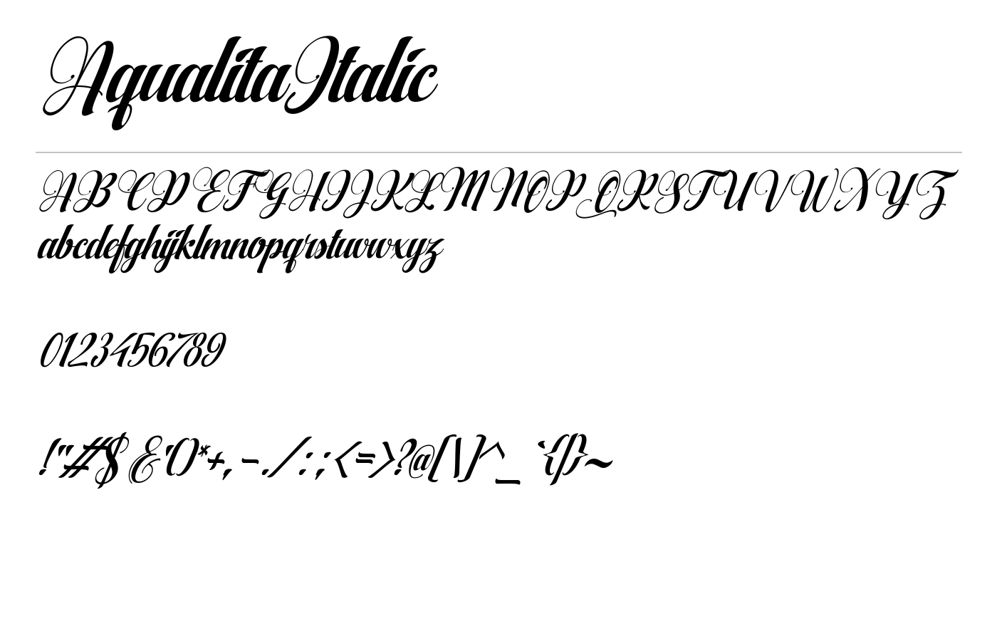 AqualitaItalic Font preview