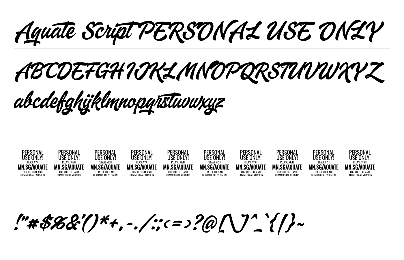 Aquate Script PERSONAL USE ONLY Font preview