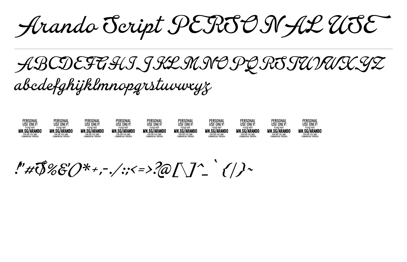 Arando Script PERSONAL USE Font preview