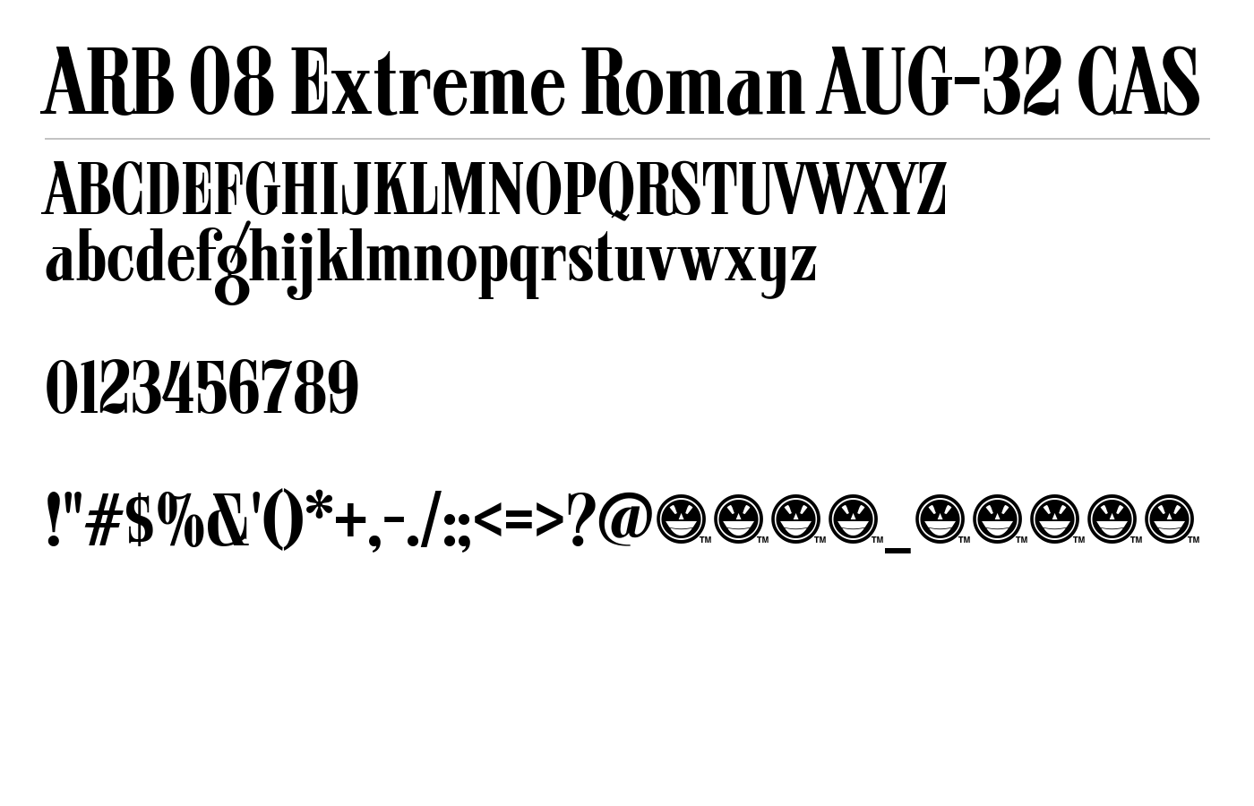 ARB 08 Extreme Roman AUG-32 CAS Font preview