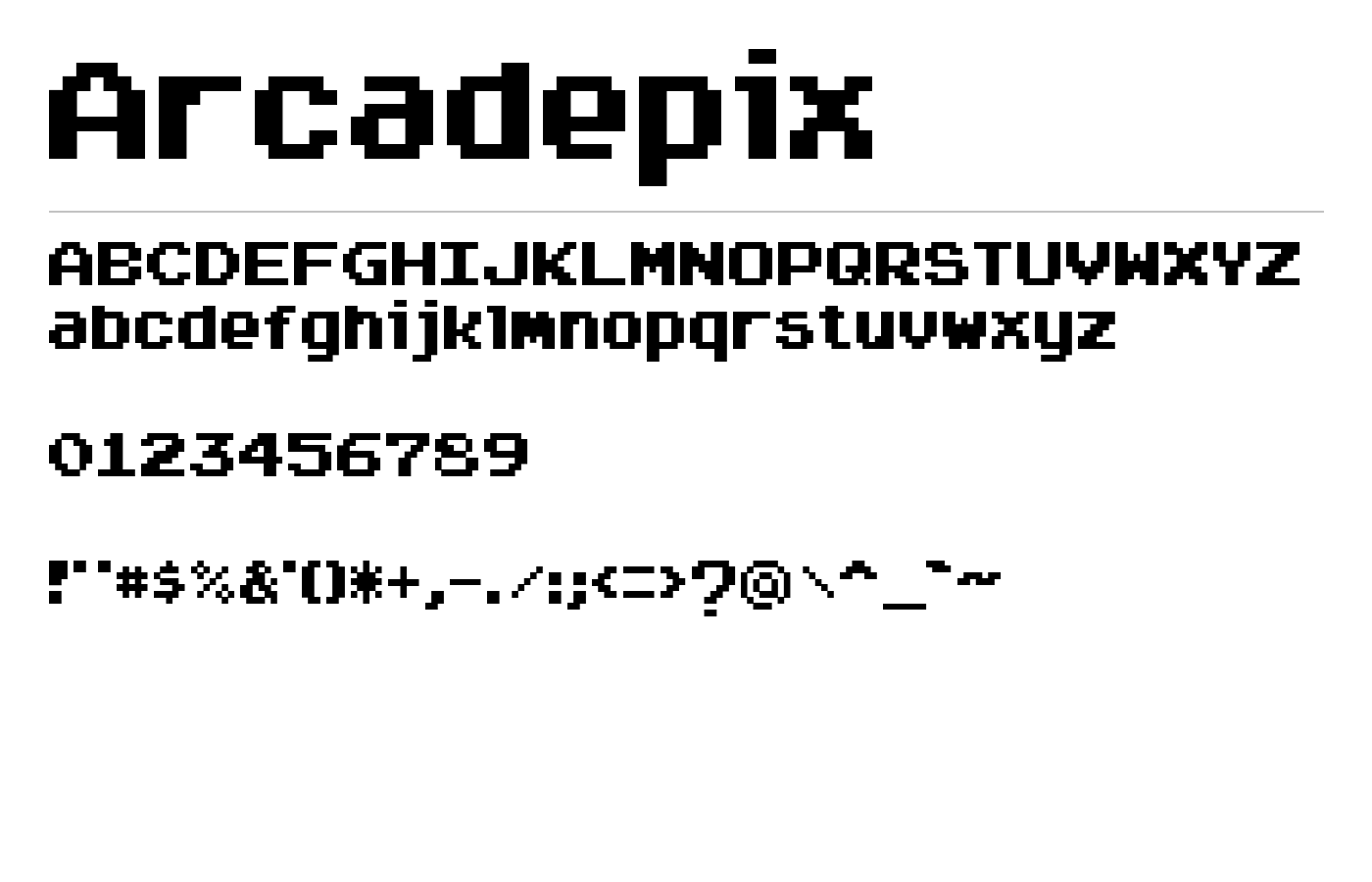 Arcadepix Font preview