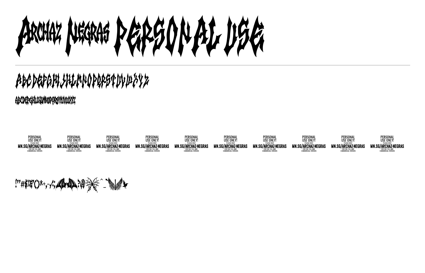 Archaz Negras PERSONAL USE Font preview