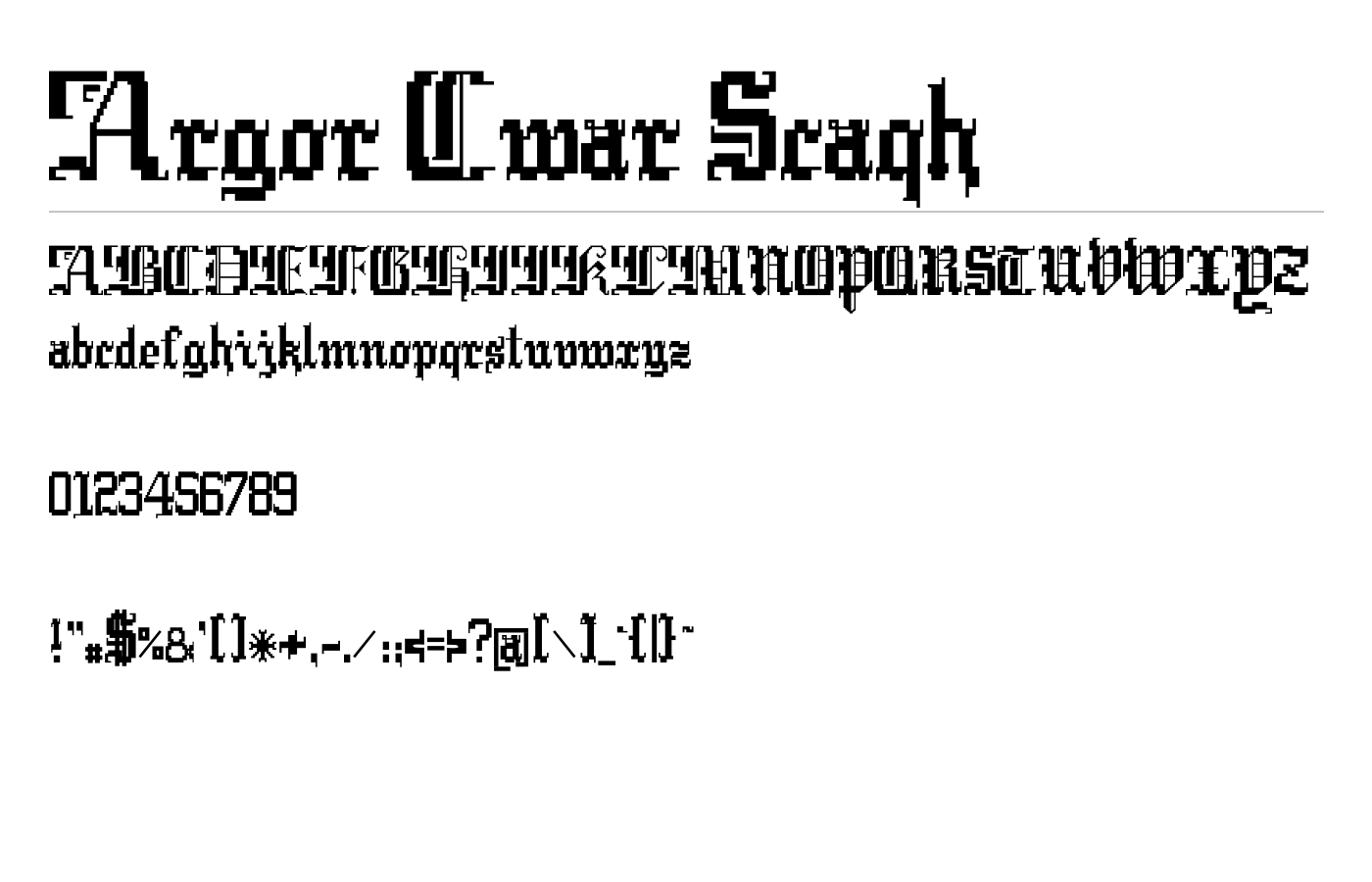 Argor Cwar Scaqh Font preview
