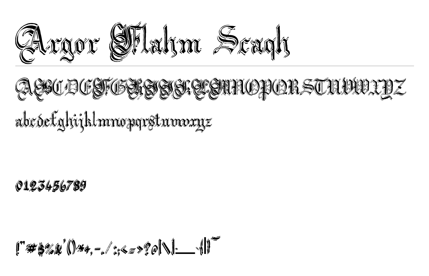 Argor Flahm Scaqh Font preview
