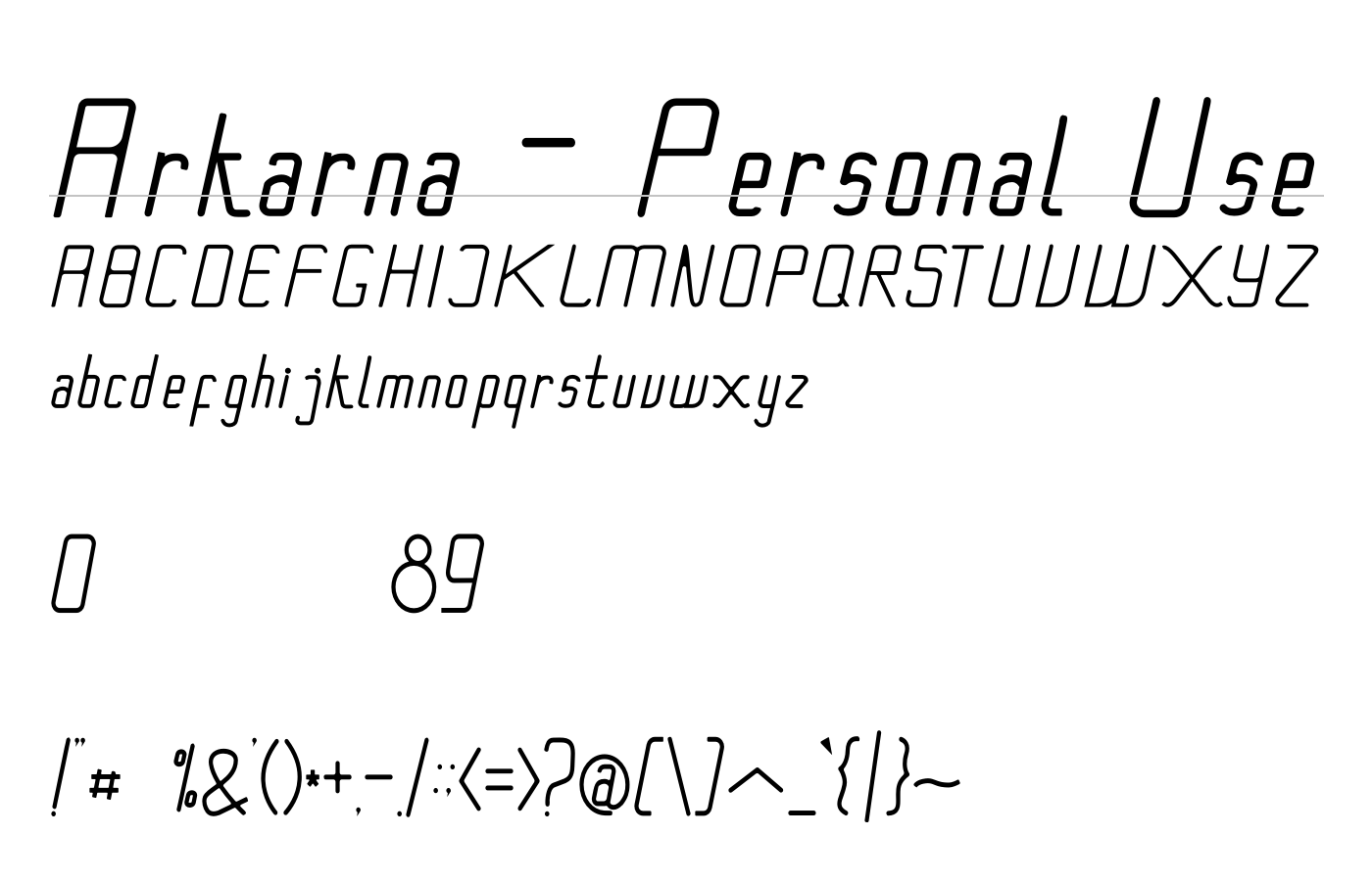Arkarna - Personal Use Font preview
