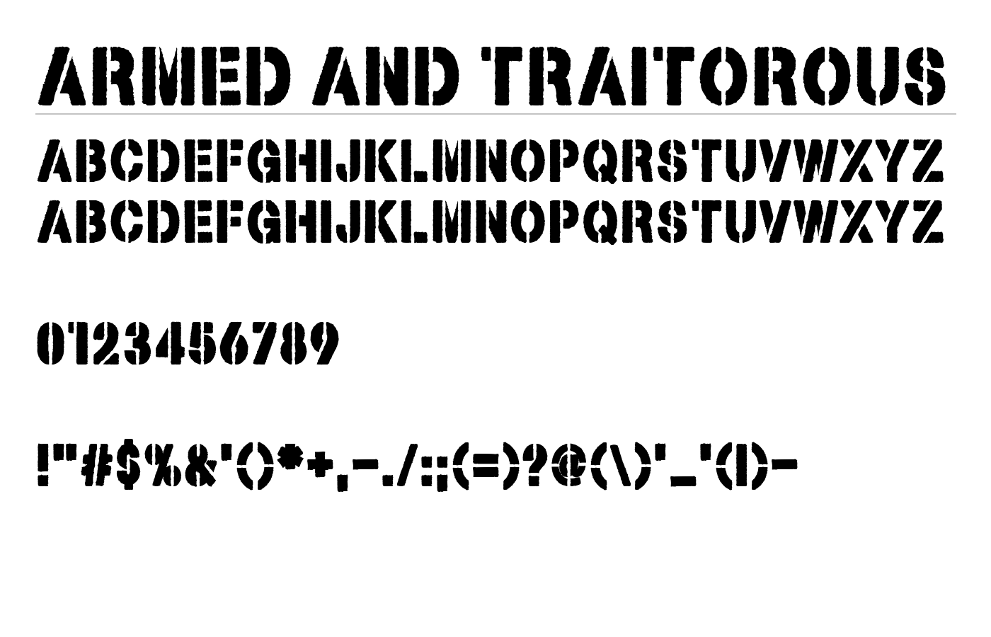 Armed and Traitorous Font preview