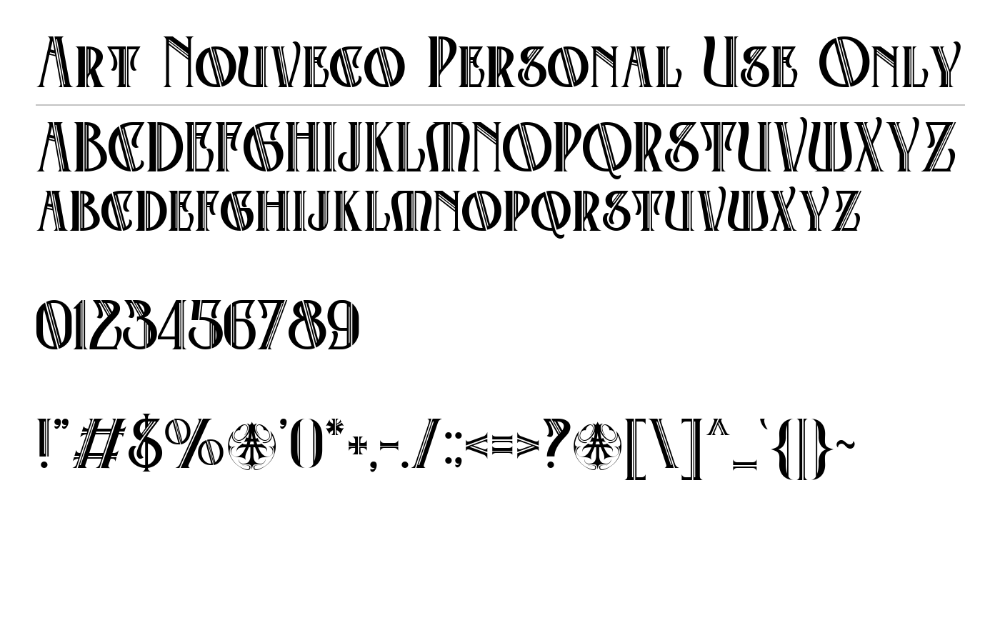 Art Nouveco Personal Use Only Font preview