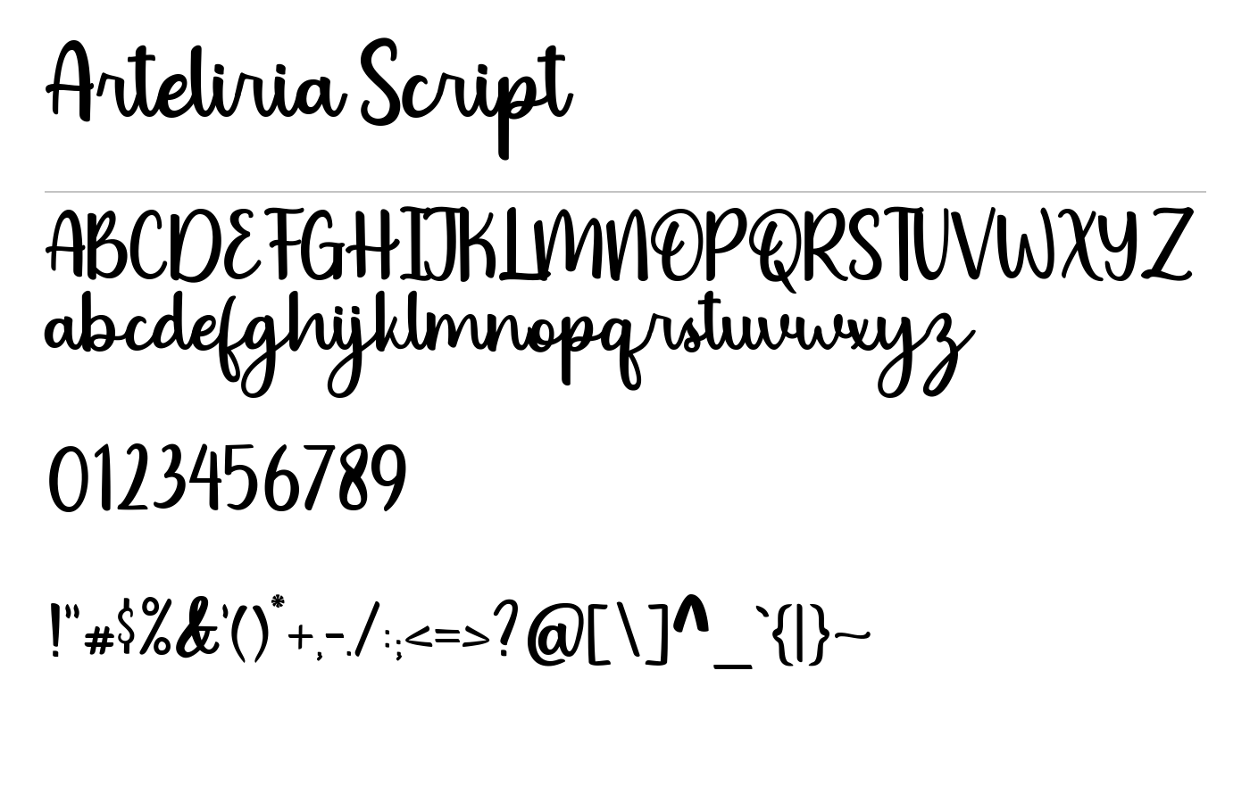 Arteliria Script Font preview