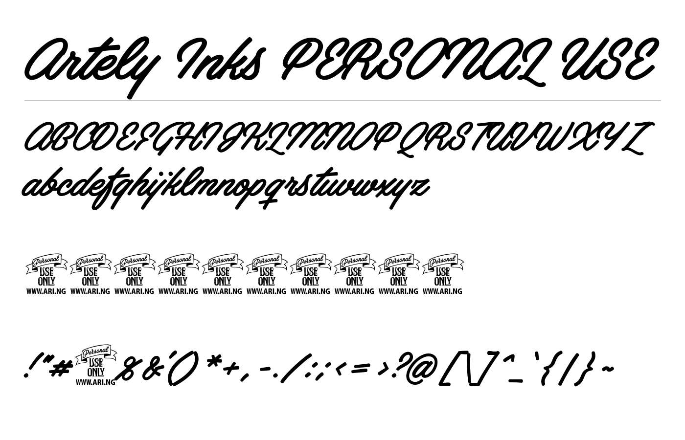 Artely Inks PERSONAL USE Font preview