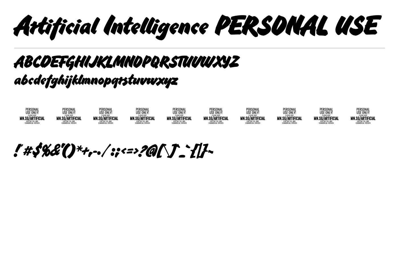 Artificial Intelligence PERSONAL USE Font preview