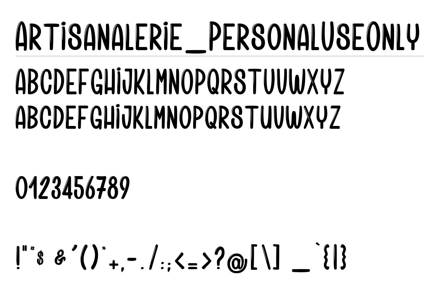 Artisanalerie_PersonalUseOnly Font preview