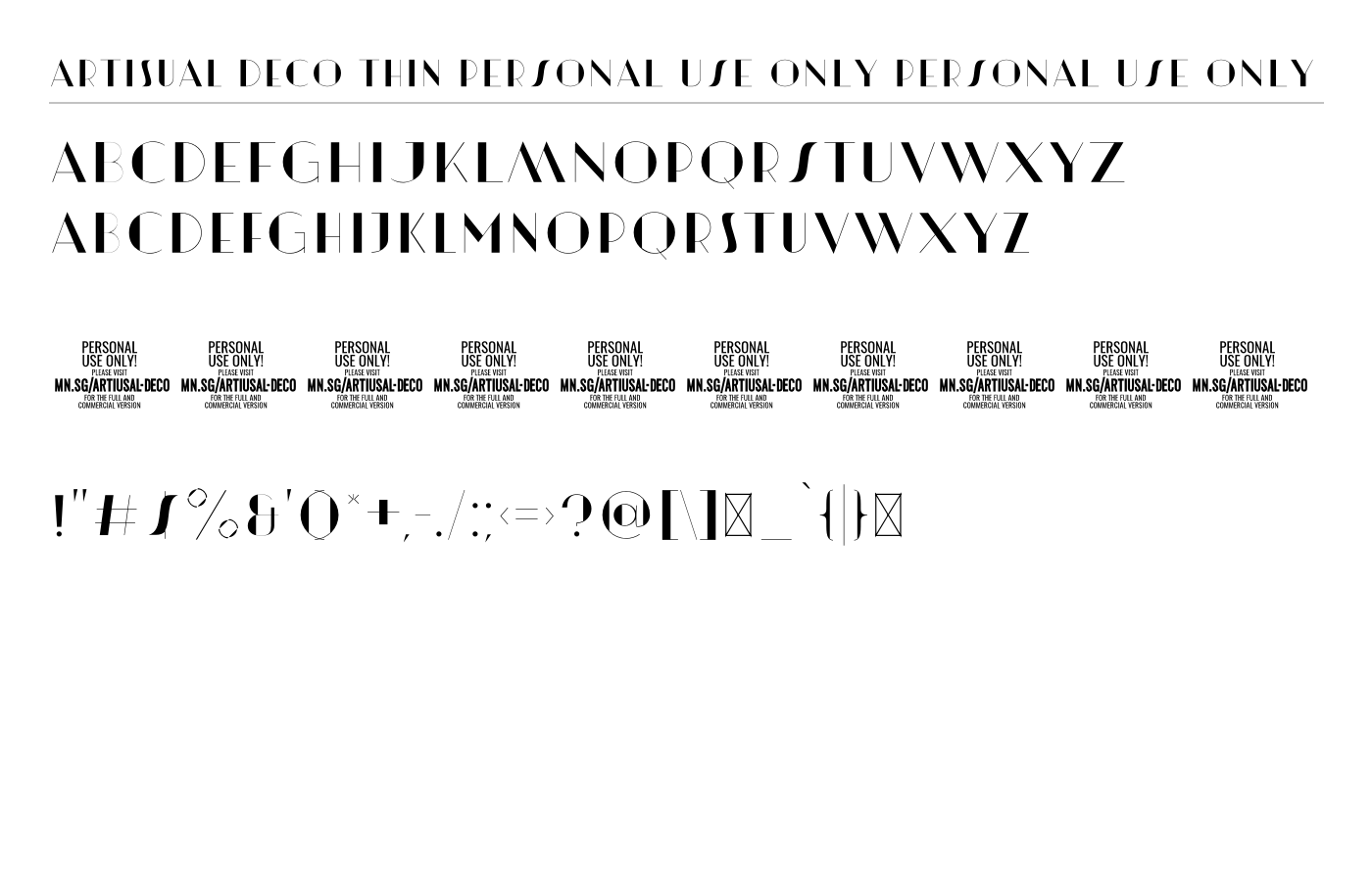 Artisual Deco Regular PERSONAL USE ONLY Font preview