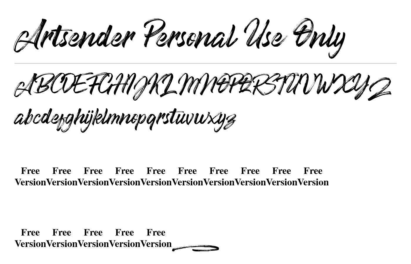 Artsender Personal Use Only Font preview