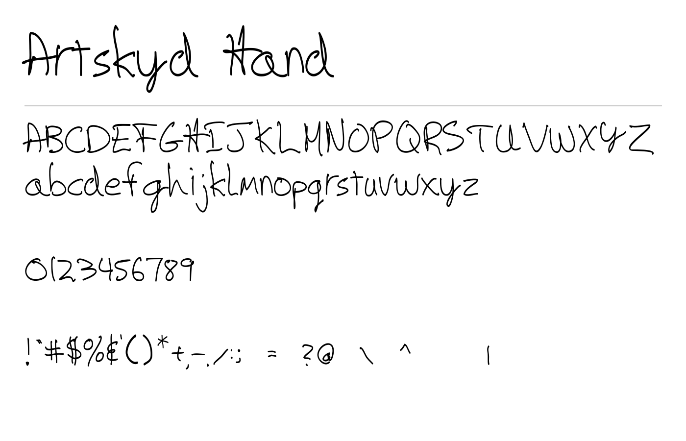 Artskyd Hand Font preview