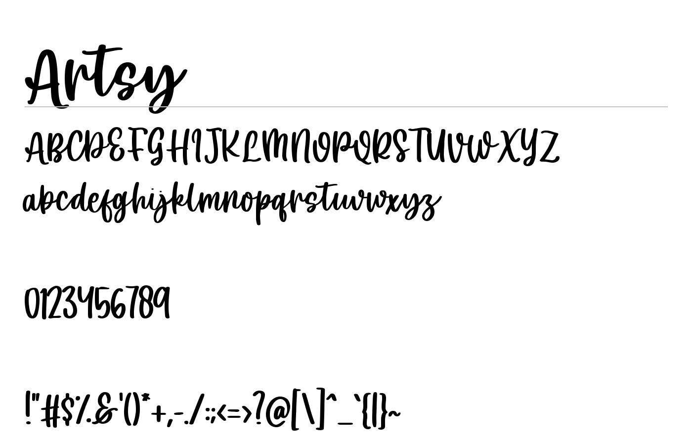 Artsy Font preview