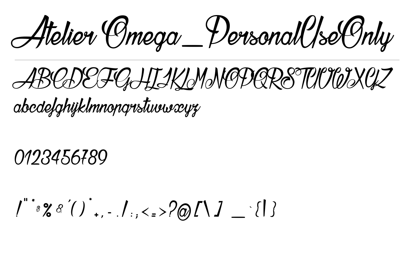 Atelier Omega_PersonalUseOnly Font preview