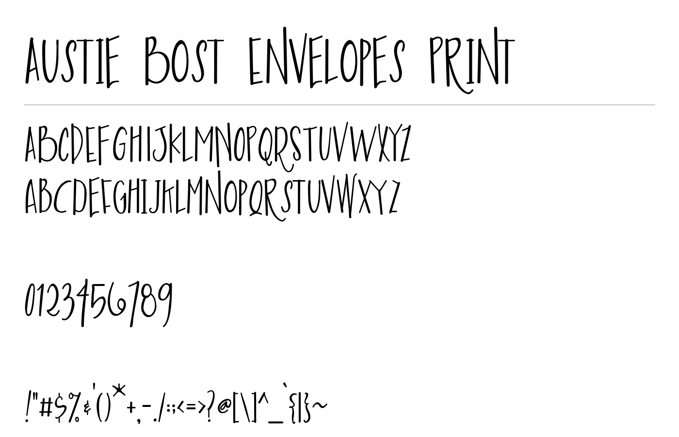 Austie Bost Envelopes Print Font preview