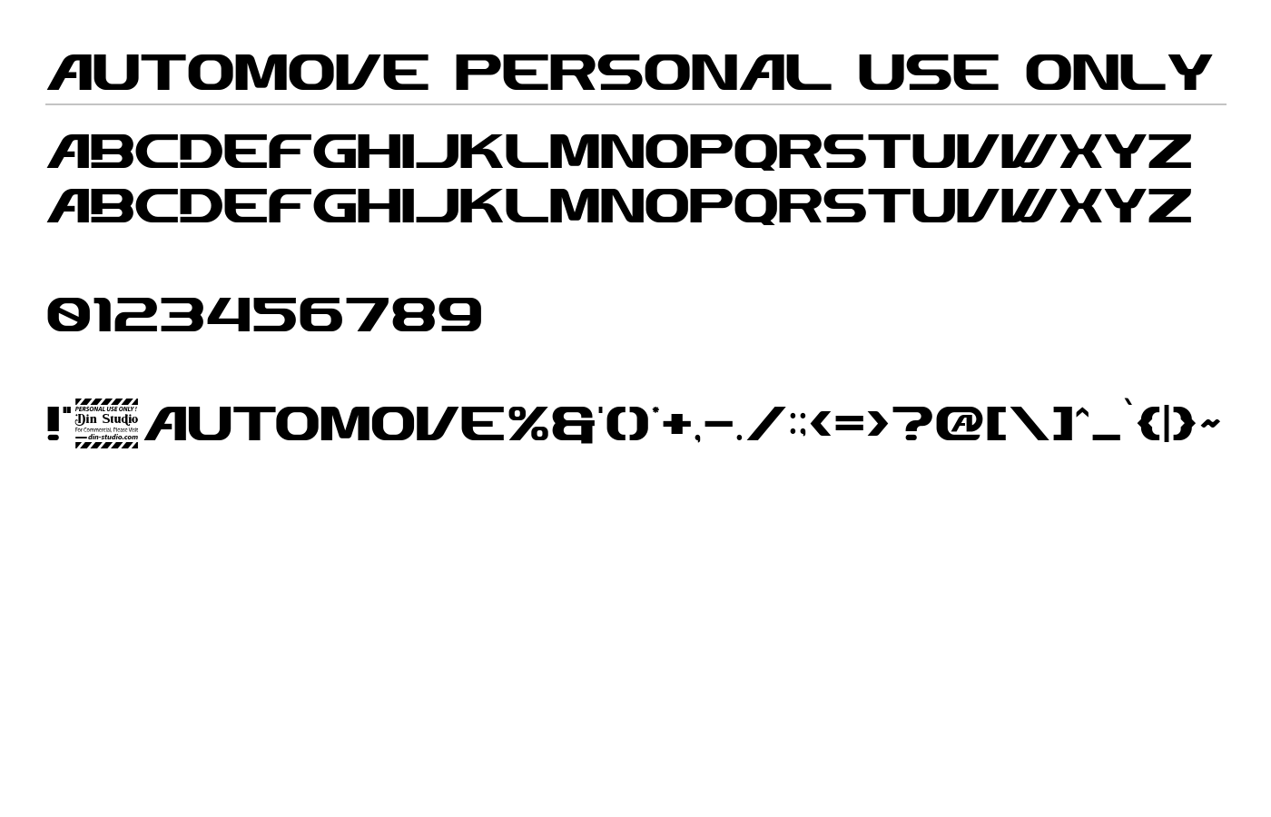 Automove Personal Use Only Font preview