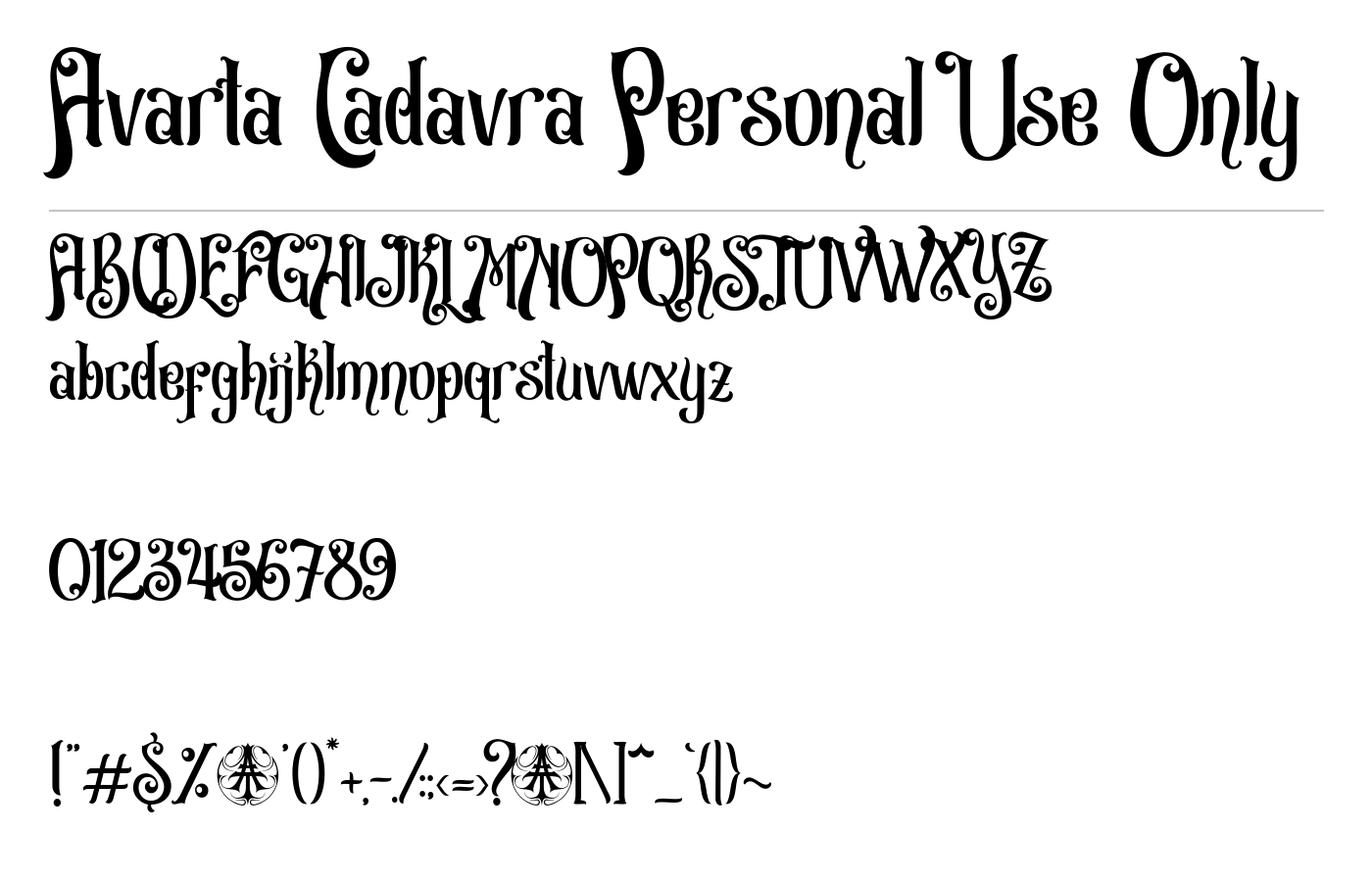 Avarta Cadavra Personal Use Only Font preview