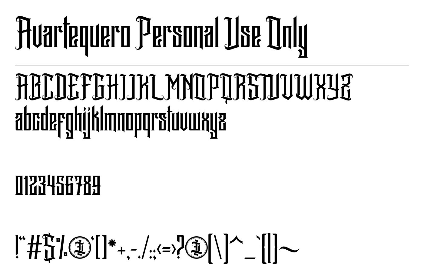 Avartequero Personal Use Only Font preview