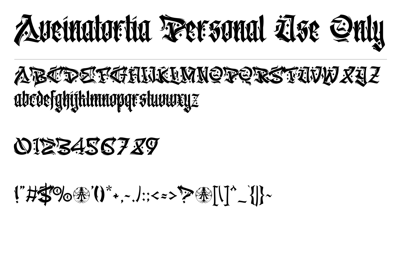 Aveinatortia Personal Use Only Font preview