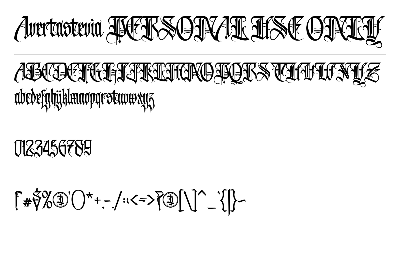 Avertastevia PERSONAL USE ONLY Font preview
