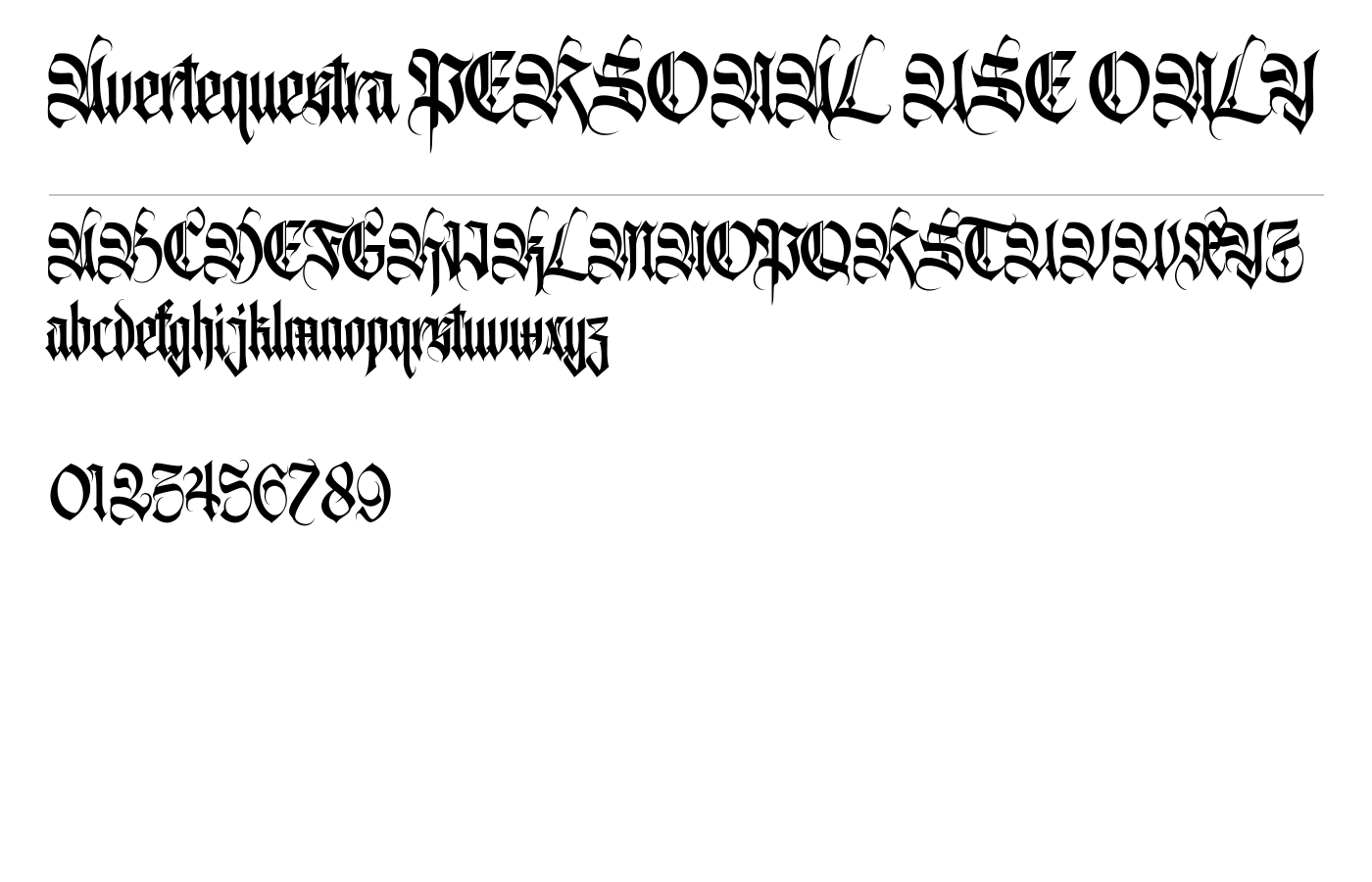 Avertequestra PERSONAL USE ONLY Font preview
