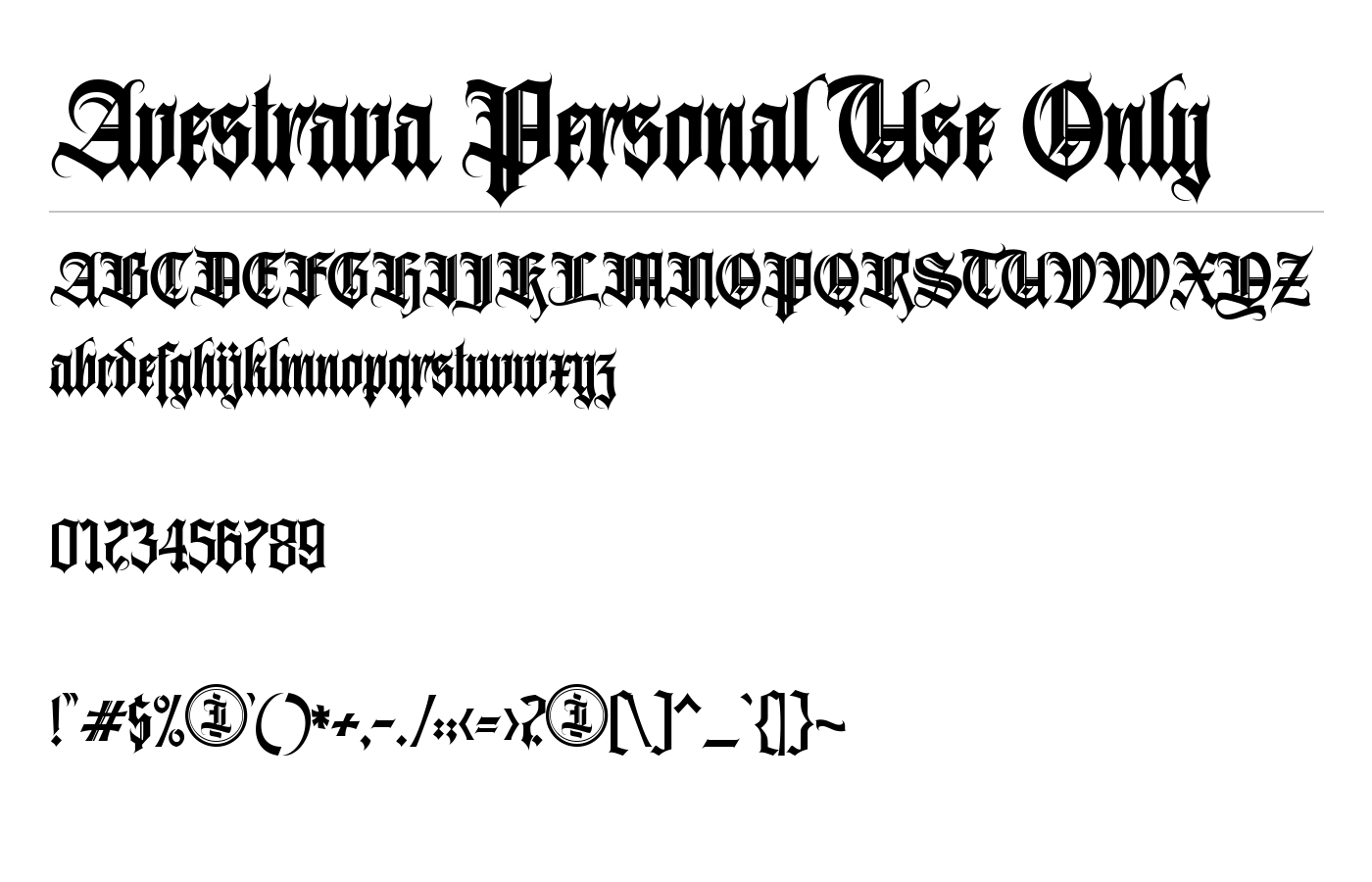 Avestrava Personal Use Only Font preview