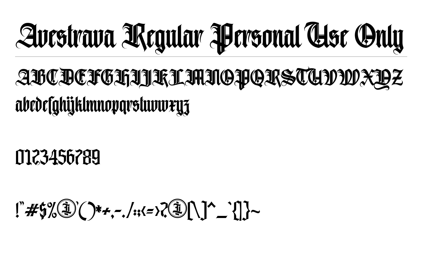 Avestrava Regular Personal Use Font preview
