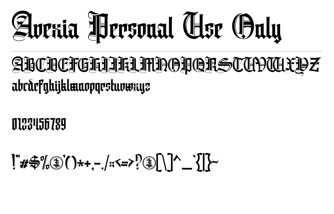 Avexia Personal Use Only Font preview