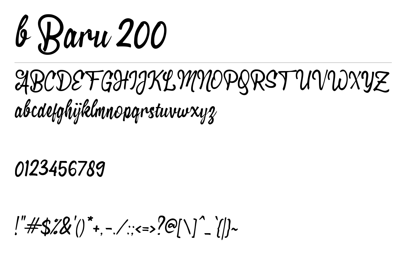 b Baru 200 Font preview