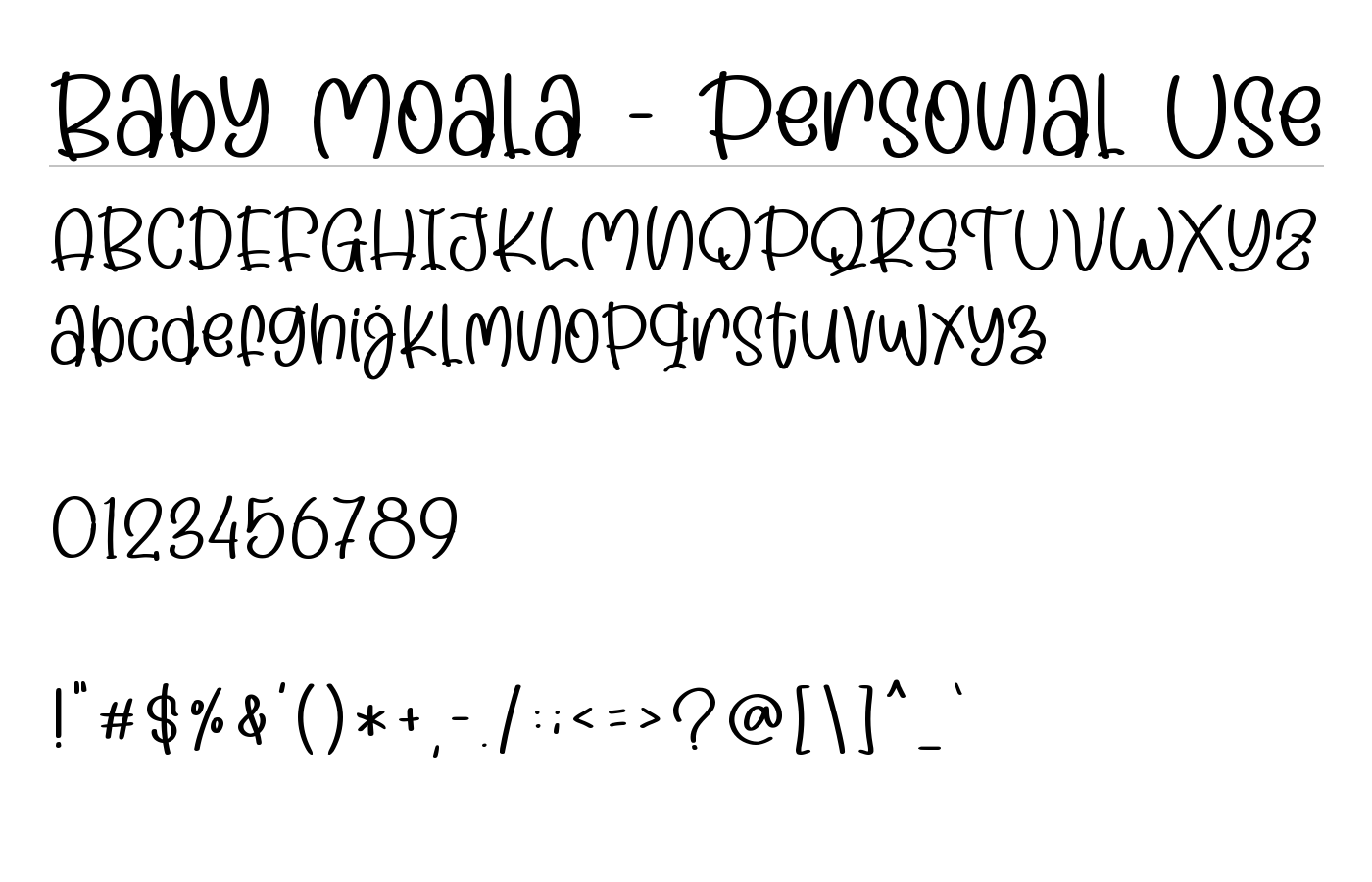 Baby Moala - Personal Use Font preview