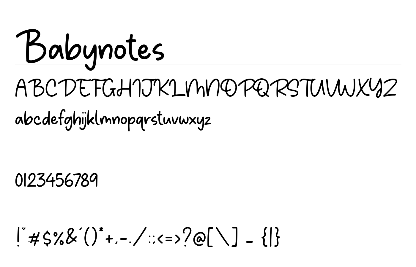 Babynotes Font preview