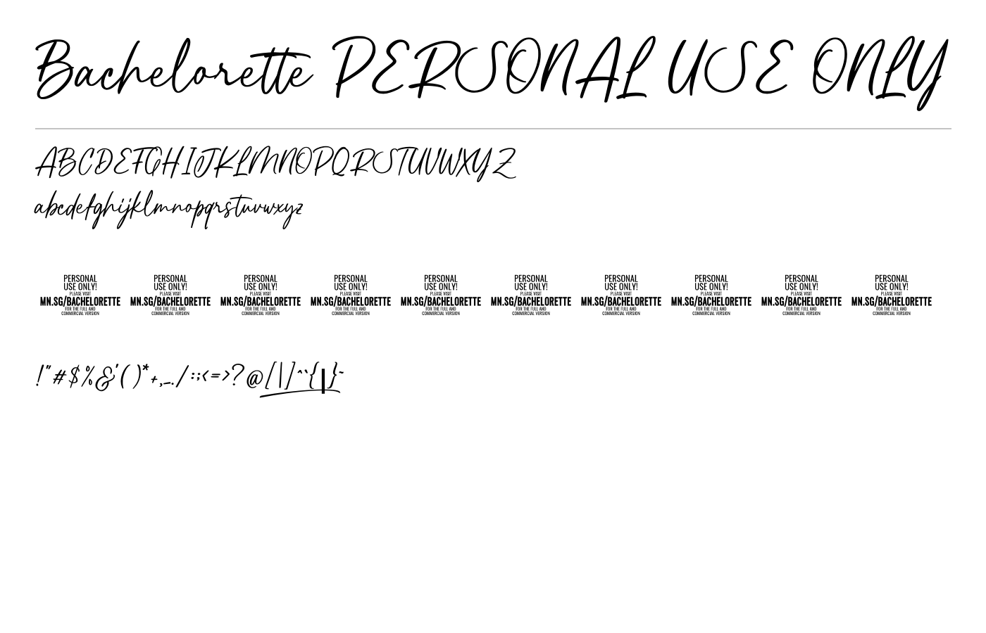 Bachelorette PERSONAL USE ONLY Font preview