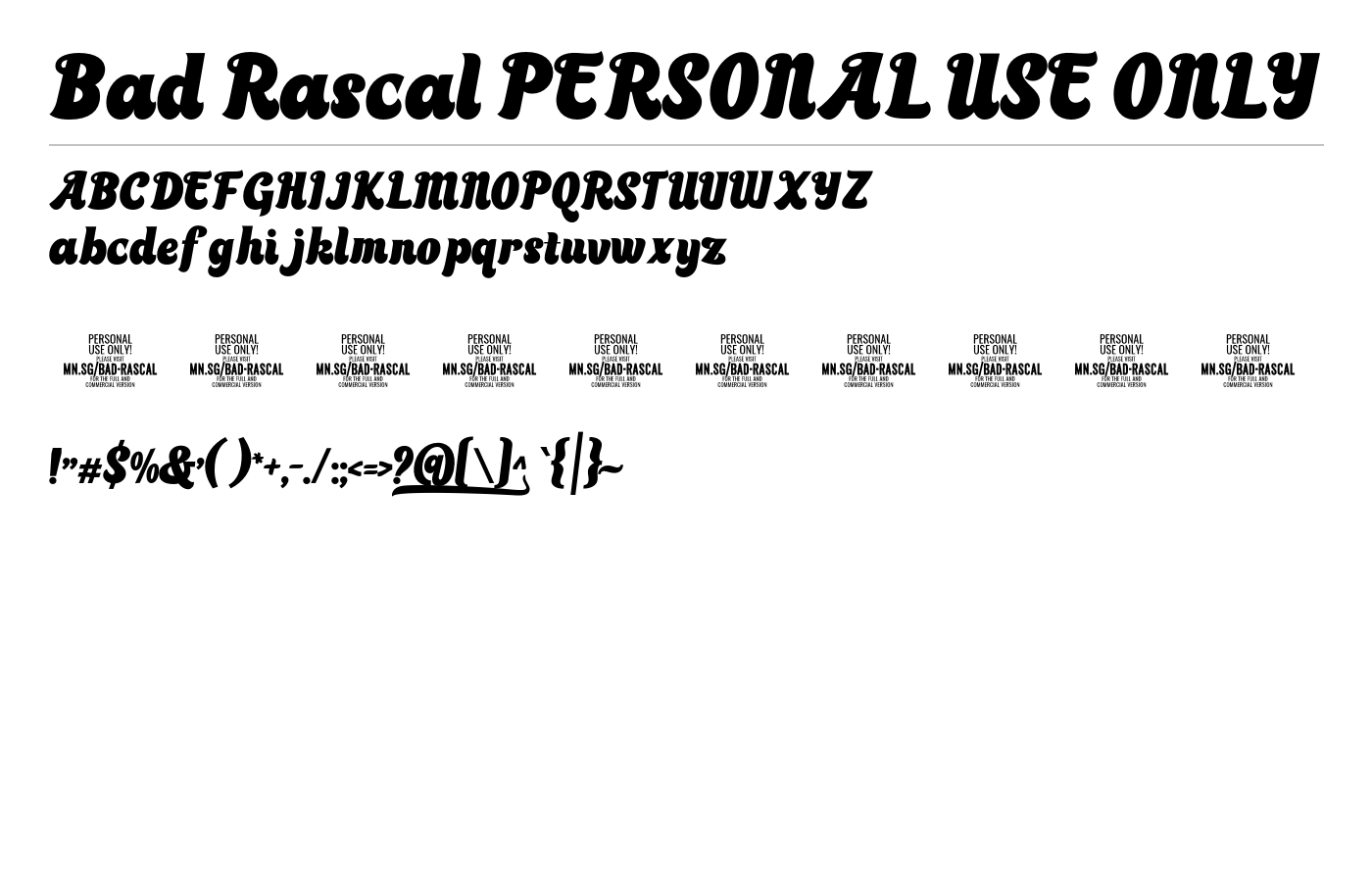 Bad Rascal PERSONAL USE ONLY Font preview