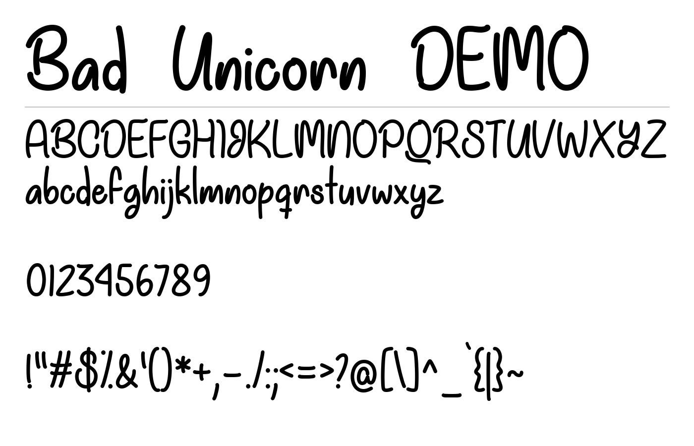 Bad Unicorn DEMO Font preview