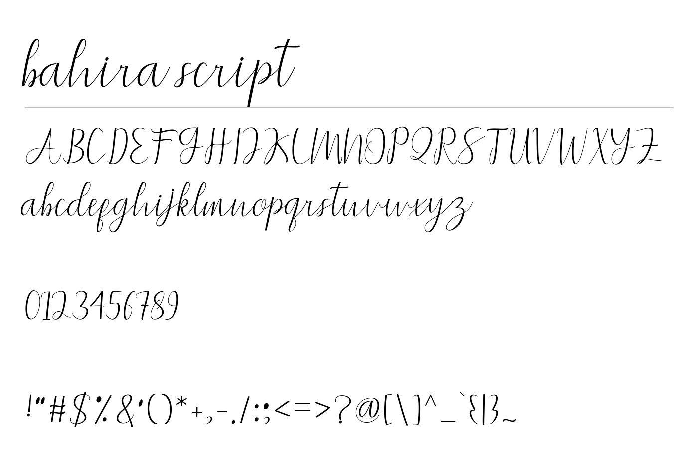 bahira script Font preview