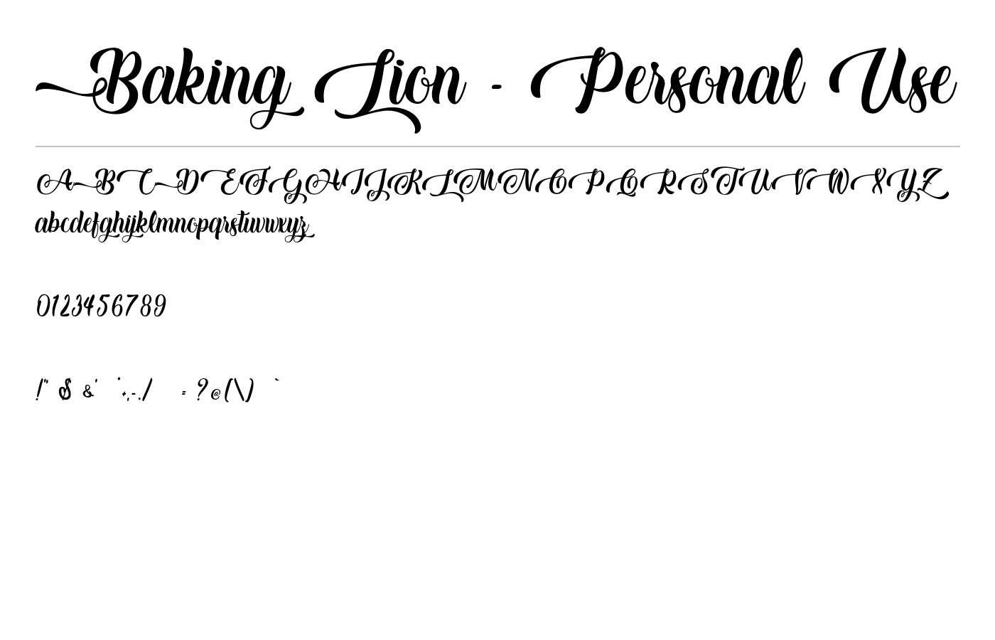 Baking Lion - Personal Use Font preview