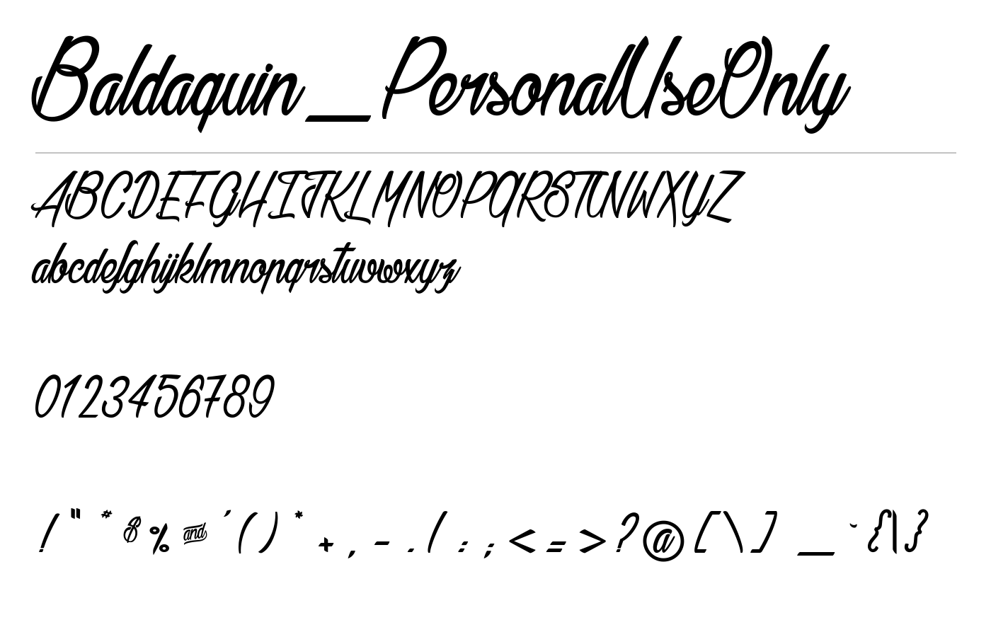 Baldaquin_PersonalUseOnly Font preview