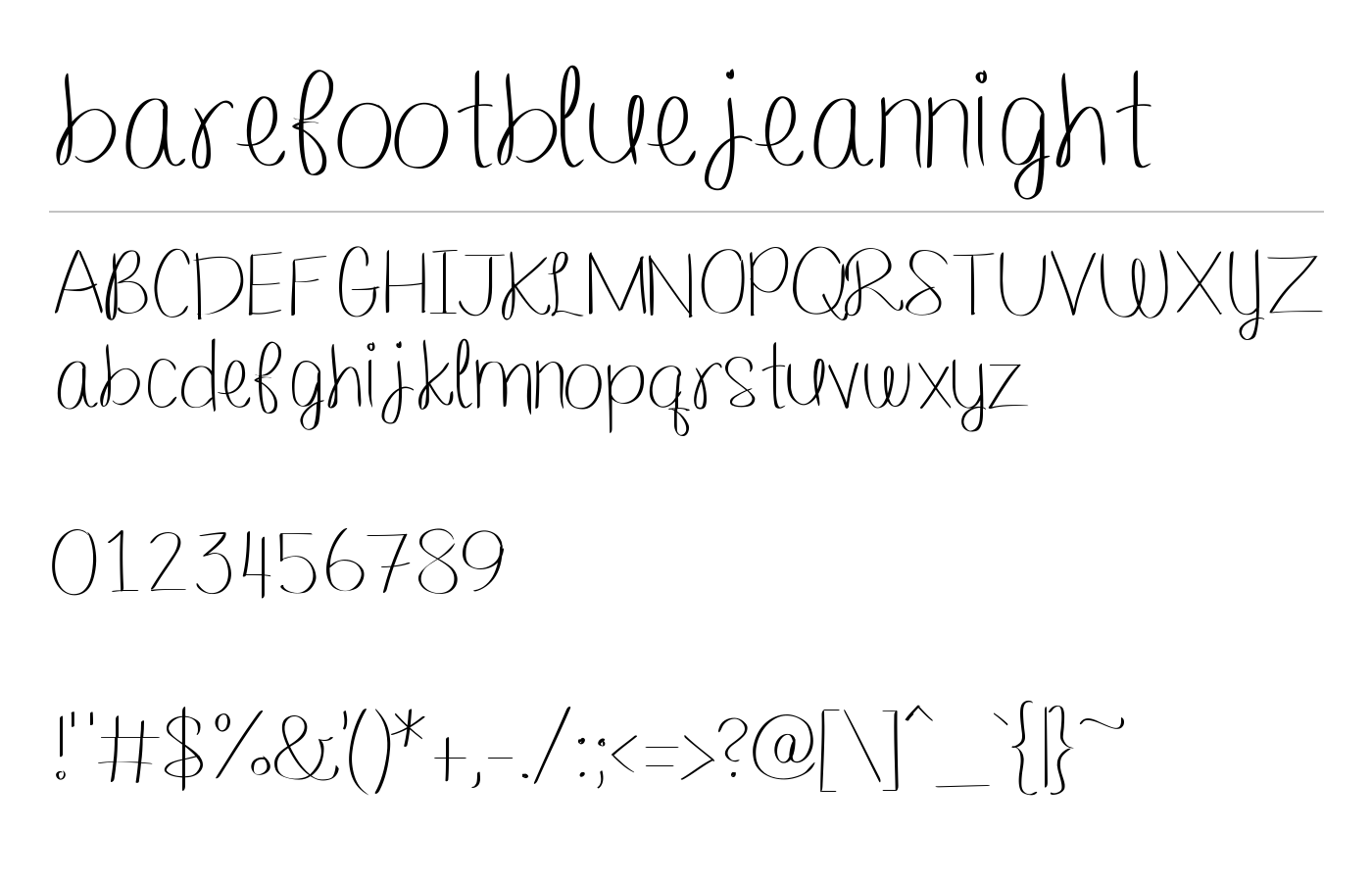 barefootbluejeannight Font preview