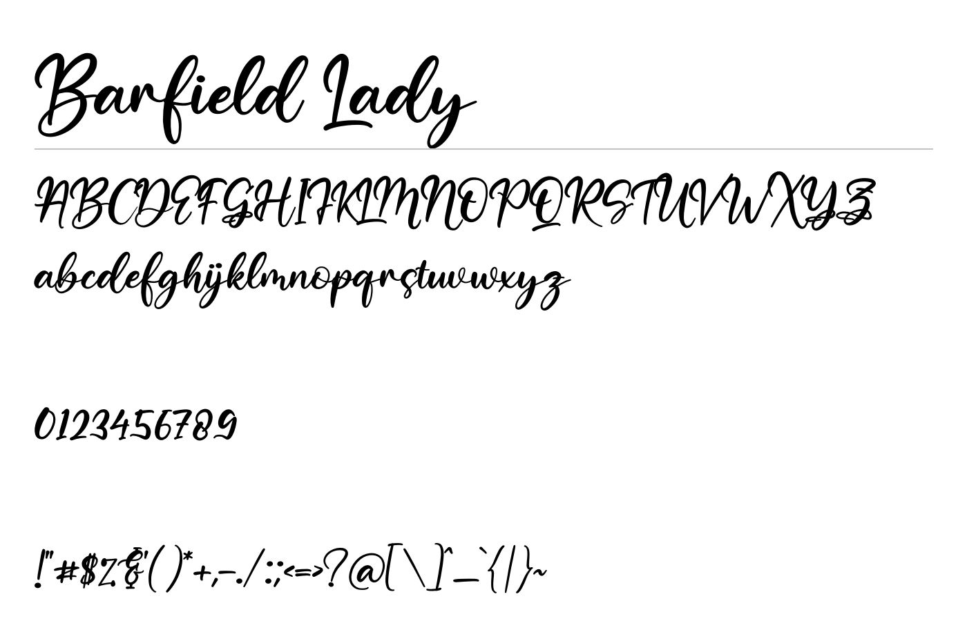 Barfield Lady Font preview
