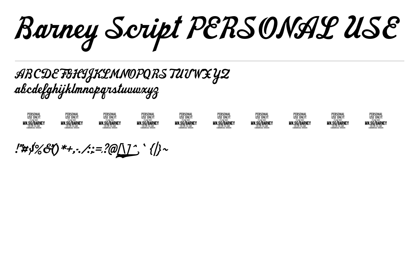 Barney Script PERSONAL USE Font preview